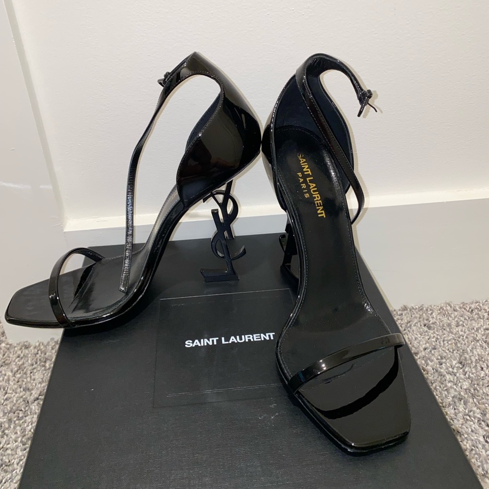 Saint Laurent - Opyum YSL Logo heel Sandals with black hardware.